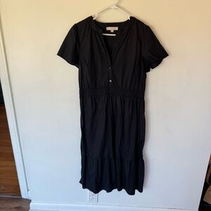 Loft petites black short sleeve waist defined midi dress size XL petite